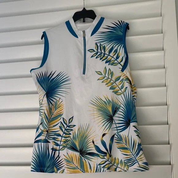 Tail Activewear Women's Sleevelless Tropical Leaf Print Golf Top: Sz: L; EUC - Picture 2 of 9
